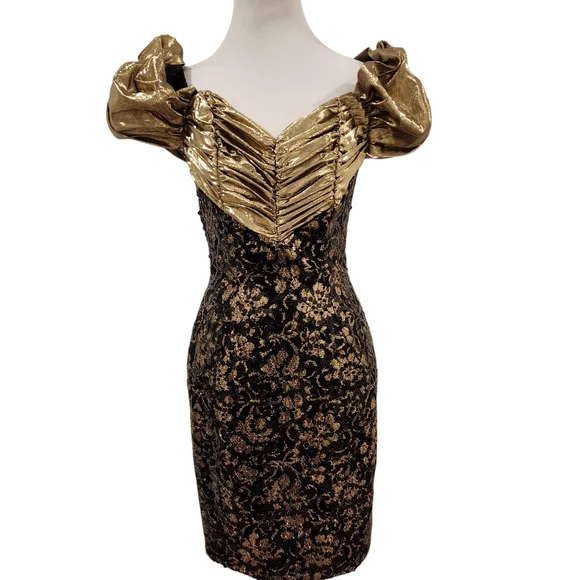 Vintage Dress Gold Puff Sleeves +  Sequins - curated by Rory Castillo - Picture 11 of 13